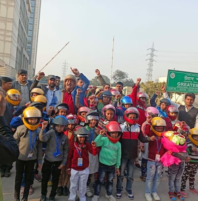Raghvendra Singh has given out more than 56,000 crash helmets to riders across the country and believes he has saved 30 lives in the past decade. Photo: Raghvendra Singh