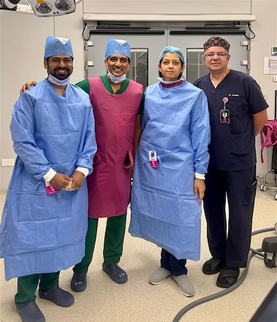 Dr Vivek Mundada with the team of medics who performed the injection at Medcare Royal Speciality Hospital in Dubai. Photo: Medcare
