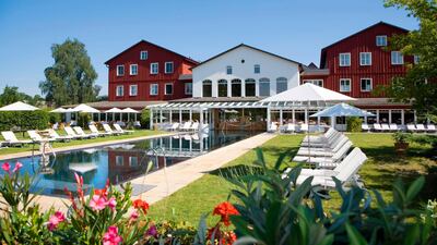 The pool and flowers at Zur Bleiche Resort & Spa. Courtesy Zur Bleiche Resort & Spa