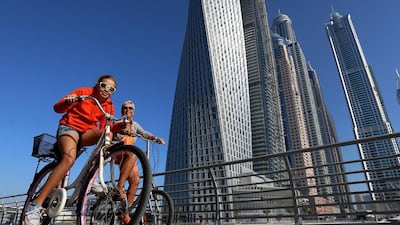 Dutch expats take part in a seven-kilometre bicycle ride in Dubai organised by their consulate. Satish Kumar / The National