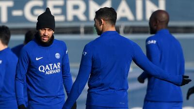 Neymar during training with teammates. AFP