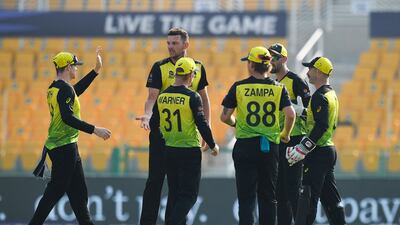 Australia celebrate the dismissal of West Indies' Shimron Hetmyer. AFP