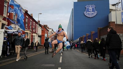 Speedo Mick outside Goodison Park before the match. Reuters