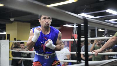 Manny Pacquiao trains for his upcoming fight at the Elorde Boxing Gym. Jake Verzosa for The National