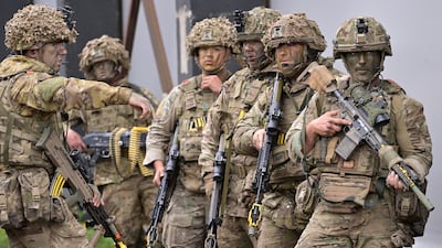 Soldiers from the British Army take part in manoeuvres during Nato's Exercise Hedgehog on the Estonian Latvian border last month. Getty