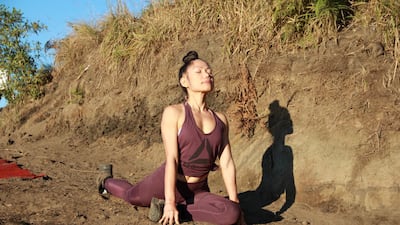 Pigeon pose. This pose opens up the hips and hip flexors. Courtesy Nerry Toledo