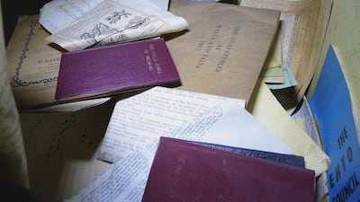 An Iranian passport from before the Islamic Republic and notes from the conferences at Malta and Yalta in 1945 inside the abandoned Iranian embassy. Eric Parnes