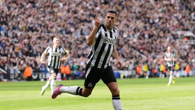 Newcastle United's Fabian Schar celebrates after scoring their fourth goal. AFP