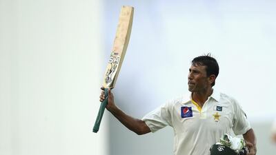 Younis Khan of Pakistan leaves the ground after being dismissed for 106 runs by Mitchell Johnson of Australia during Day 1 of the first Test between Pakistan and Australia at Dubai International Stadium on Tuesday. Ryan Pierse / Getty Images / October 22, 2014