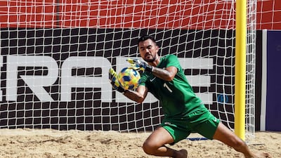 Tahiti goalkeeper Jonathan Torohia during a training session in Luque, Paraguay, ahead of the Beach Soccer World Cup. EPA