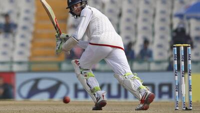 England's Haseeb Hameed plays a shot on the fourth day of the third Test match against India in Mohali, India, Tuesday, November 29, 2016. Altaf Qadri / AP Photo