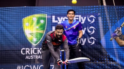 Aqib Malik of the UAE during the Indoor World Cup in 2017. Chris Whiteoak / The National