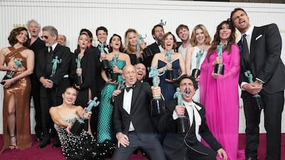 The cast of The White Lotus won the award for best ensemble in a drama series. AP