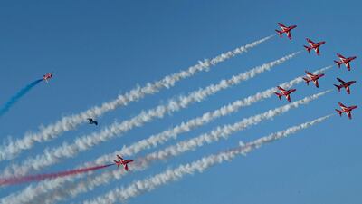The Red Arrows fly over Carbis Bay and St Ives during the G7 summit. AFP