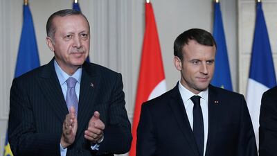Different viewpoints: Recep Tayyip Erdogan and Emmanuel Macron differ over future EU prospects for Turkey. (Yasin Bulbul/Pool Photo via AP)