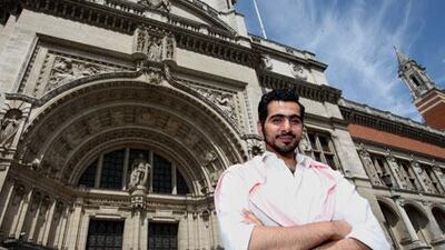 The Emirati shoe designer Sultan Al Darmaki outside the Victoria and Albert Museum in London. Al Darmaki’s Lydia shoe will be part of the museum’s permanent collection.