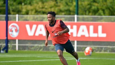 Manchester City's Raheem Sterling shown in action at an England team training session on Monday ahead of their Euro 2016 qualifying match against Switzerland on Tuesday. Glyn Kirk / AFP / September 7, 2015