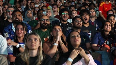 Football fans at a Dubai fan zone during the 2026 World Cup, a reminder of the UAE’s appetite for watching matches en masse. EPA