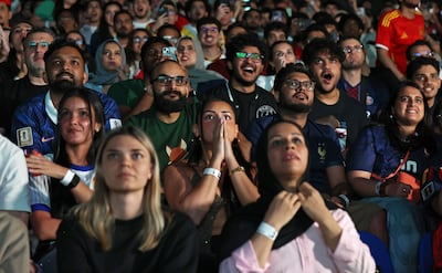 The Dubai World Trade Centre fan zone offers a big-screen setting and crowd atmosphere for the World Cup final. EPA