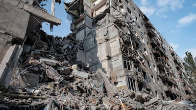 Apartment buildings at the site of Russian strikes on a residential area, in Kramatorsk, Donetsk region, eastern Ukraine, on October 14. EPA