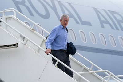 British ambassador to Afghanistan Sir Laurie Bristow disembarks at RAF Brize Norton base in Oxfordshire after a flight from Kabul. AFP