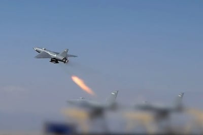 An image released by the Iranian state broadcaster, Irib, shows drones that it said were being launched at US targets in Saudi Arabia and Kuwait on Monday, two days before the ceasefire. AFP