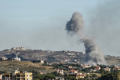 Smoke rising from the site of an Israeli air strike in the village of Nabatieh Al Fawqa, with the Beaufort Castle visible in the background, on June 4, 2026. AFP
