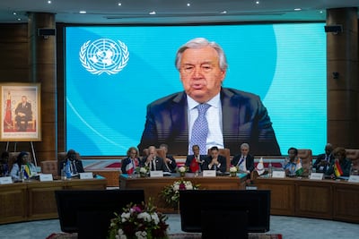 UN Secretary General Antonio Guterres addresses the Second Ministerial Conference on Peacekeeping in Francophone Environments, held in Rabat, Morocco, on May 20, 2026. EPA