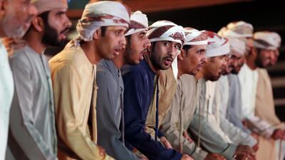 Dancers perform the yola at the opening of the Qasr Al Hosn Festival. The festival runs until February 13. Delores Johnson / The National