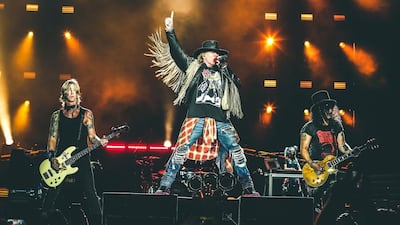 The classic line-up of frontman Axl Rose, guitarist Slash and bassist Duff McKagan. Photo: 117Live