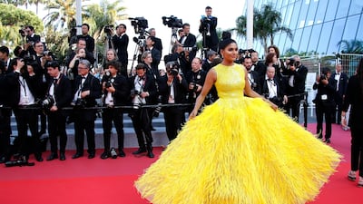 Some local representation: UAE-based influencer Farhana Bodi in Dubai- and Muscat-based designer Atelier Zuhra. Photo: Reuters