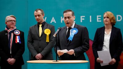 Conservative Party candidate Imran Ahmad-Khan speaks after he is announced as the winner for the constituency of Wakefield at a counting centre for Britain's general election in Wakefield, Britain. Reuters
