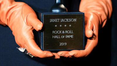 Inductee Janet Jackson speaks in the press room. REUTERS