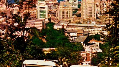 A third generation Peak Tram which serviced from 1948 to 1959 is seen in Hong Kong. Hong Kong Peak Tramways via AP