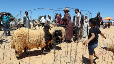 The usually bustling livestock market in Tajoura, south-east of the Libyan capital Tripoli, was largely deserted ahead of Eid Al Adha this year. AFP