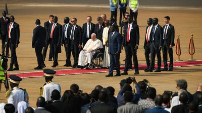 Pope Francis arrives at Juba International Airport. AFP