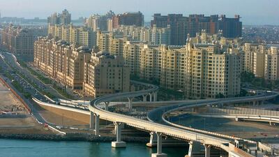 View of the Palm Jumeirah from Concord tower in Dubai Media City in Dubai. Pawan Singh / The National