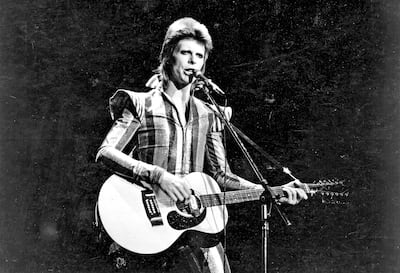 David Bowie performing his final concert as Ziggy Stardust at the Hammersmith Odeon, London, on July 3, 1973. The concert later became known as the Retirement Gig. Getty Images