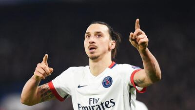 epa05203575 Paris Saint-Germain’s Zlatan Ibrahimovic celebrates after scoring the 2-1 lead during the UEFA Champions League Round of 16, second leg soccer match between Chelsea FC and Paris Saint-Germain at Stamford Bridge in London, Britain, 09 March 2016. EPA/FACUNDO ARRIZABALAGA