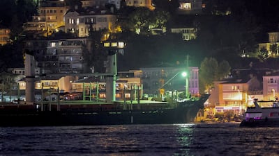 'Lady Zehma', a cargo ship carrying corn from Ukraine, is grounded and anchored after a rudder failure in the Bosphorus in Istanbul, Turkey, on Thursday. Reuters
