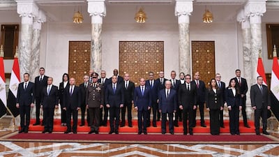 Egypt's President Abdel Fattah El Sisi with members of the Cabinet after swearing in new members this week. Photo: Egyptian Presidency