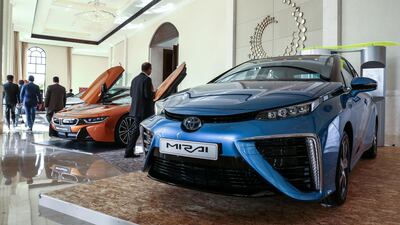 It also showed off its hydrogen fuel cell vehicle, the Mirai. Victor Besa / The National