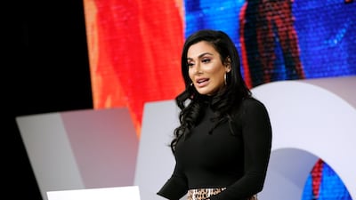 OXFORDSHIRE, ENGLAND - NOVEMBER 30: Huda Kattan speaks on stage during #BoFVOICES on November 29, 2018 in Oxfordshire, England. (Photo by John Phillips/Getty Images for The Business of Fashion)