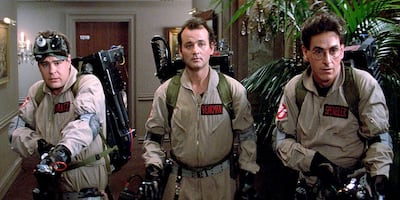 Dan Aykroyd, Bill Murray and Harold Ramis in a scene from 1984's 'Ghostbusters'. Courtesy Columbia Pictures