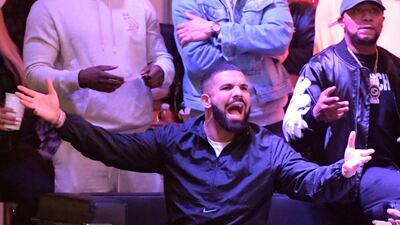 Drake gestures in the fan zone in Toronto. Reuters