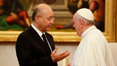 Pope Francis receiving the President of the Republic of Iraq Barham Salih during a private audience at the Vatican, 25 January 2020. AFP