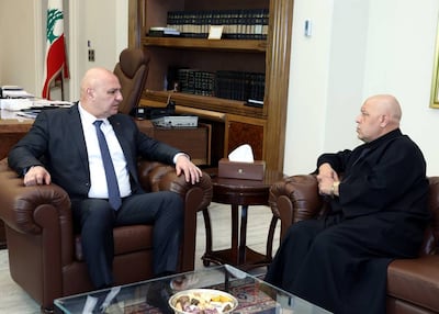 Father Pierre Rahi, right, met Lebanese President Joseph Aoun last year. Photo: Lebanese Presidency