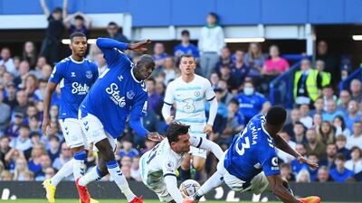 Chelsea's Ben Chilwell is brought down in the box after being challenged by Abdoulaye Doucoure. Getty