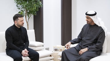 President Sheikh Mohamed and Volodymyr Zelenskyy spoke on the phone on Monday. Abdulla Al Neyadi / UAE Presidential Court