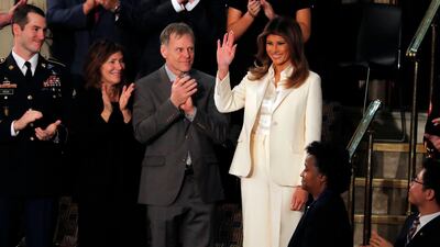First lady Melania Trump waves prior to U.S. President Donald Trump's State of the Union address. Carlos Barria / Reuters